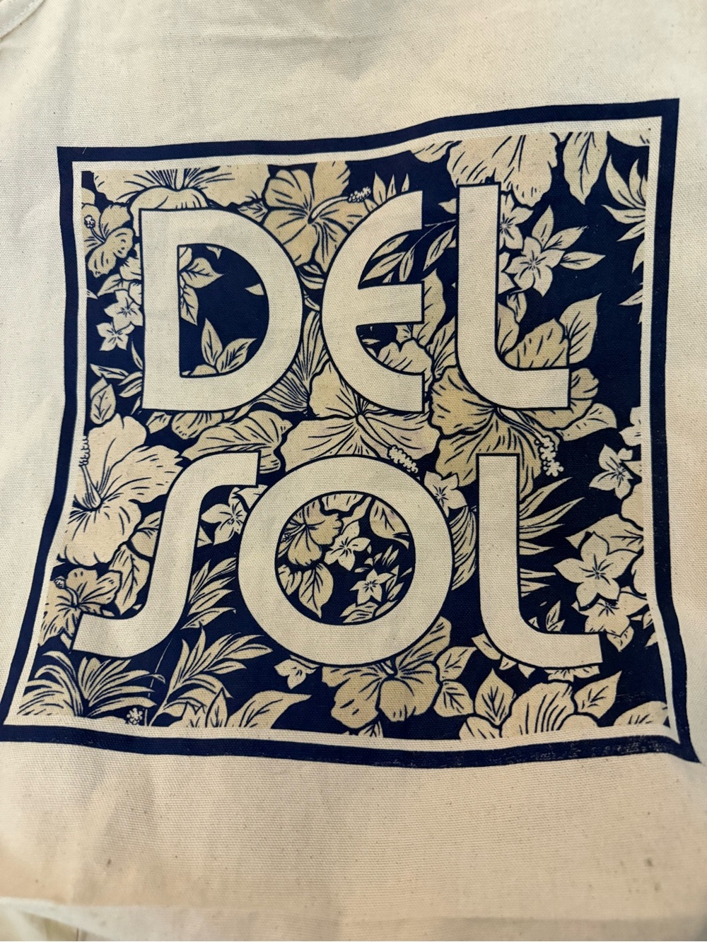 Cream Canvas Tote Bag with Navy Print - Picture 2 of 5